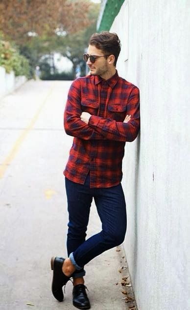 Flitto Content - Korean Men's Fashion vs. American Men's Fashion ... Dark Jeans Outfit, Red Shirt Men, Street Style Vintage, Der Gentleman, Flannel Fashion, Herren Outfit, Dark Jeans, Red Shirt, Men Looks