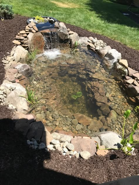 Backyard Small Pond Ideas, Backyard Pond Ideas Large, Above Ground Koi Pond Diy, Small Front Yard Pond Water Garden, Diy Patio Pond With Fish, Small Pond Ideas, Above Ground Pond With Waterfall, Koi Pond Backyard, Small Backyard Ponds