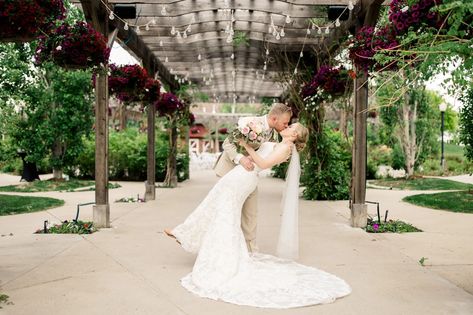 Photo of bride and groom during Brookside Gardens Wedding Photo Of Bride, Garden Backdrops, Romantic Garden Wedding, Colorado Wedding Photography, Garden Wedding Venue, Art Light, Gardens Wedding, Peach Dress, Romantic Garden