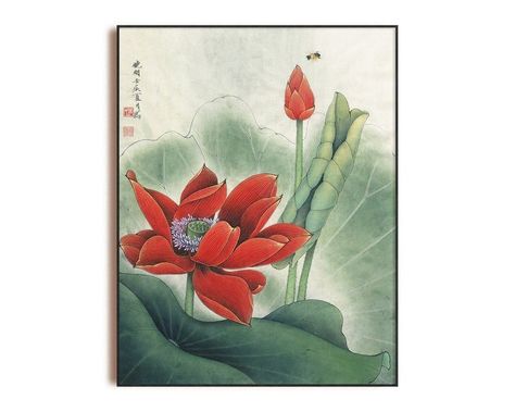 Chinese Wall Art, Watercolor Lotus, Zen Painting, Lotus Flower Art, Traditional Chinese Art, Lotus Painting, Red Lotus, Lotus Art, Japanese Artwork