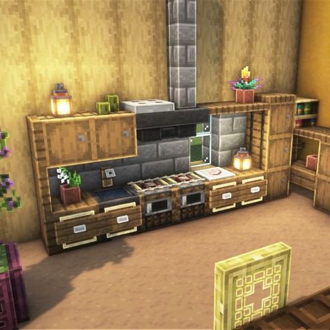 Kitchen Decor Minecraft, Kitchen Designs Minecraft, Easy Minecraft Kitchen Ideas, Minecraft Kitchens Ideas, Kitchens In Minecraft, Minecraft Survival Kitchen Ideas, Survival Kitchen Minecraft, Minecraft Kitchen Ideas No Mods, Mc Kitchen Design