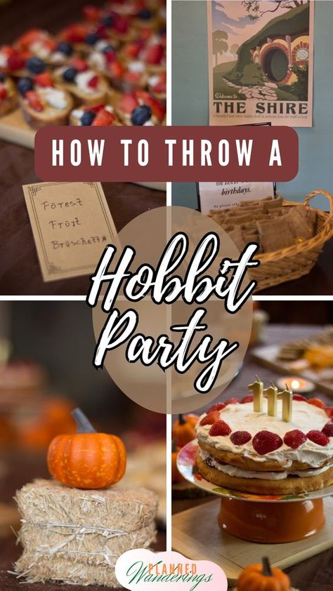 How to throw a hobbit party | hobbit party games | hobbit party ideas | hobbit party food | hobbit party favors | hobbit party decor | hobbit party outfits | hobbit party costume | hobbit party ideas decor | hobbit party aesthetic | lord of the rings party | middle earth menu | lord of the rings birthday party | hobbit birthday | hobbit birthday cake | hobbit party ideas | Bilbo Baggins birthday party | #lordoftherings #hobbit #hobbitparty Middle Earth Wedding Table Decor, Shire Themed Birthday, The Hobbit First Birthday, Bilbo’s Birthday Party, The Hobbit Party Decorations, Hobbit Themed Snacks, The Hobbit Themed Party, Hobbit Day Ideas, Lord Of The Rings Food Party