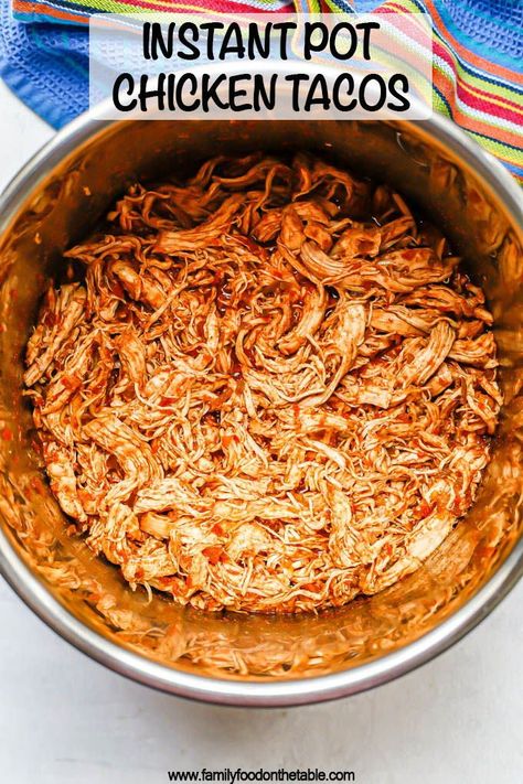 Instant Pot chicken tacos is just 4 ingredients and minutes to prep, with such yummy flavor! Use for tacos, nachos, bowls, salads and more! Buffalo Chicken Recipes Easy, Easy Pulled Chicken, Chicken In Instant Pot, Chicken Breast Tacos, Buffalo Chicken Recipe, Instant Pot Buffalo Chicken, Shredded Buffalo Chicken, Buffalo Chicken Recipes, Shredded Chicken Tacos