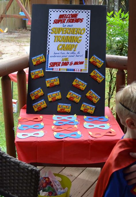 Super Michael's Training Camp Party | CatchMyParty.com Superhero Obstacle Course Ideas, Super Hero Obstacle Course, Superhero Adoption Party, Superhero Training Camp, Superhero 5th Birthday Target, Super Hero Training, Hero Training, Superhero Camp, Superheroes Birthday Party