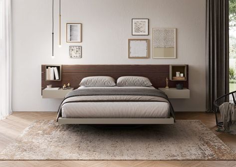 Letto sospeso con contenitore Minimal Bedroom Design, Minimal Bedroom, Home Design Living Room, Wardrobe Design, Design Living, Bed Design, King Size, Bedroom Interior, Home Projects