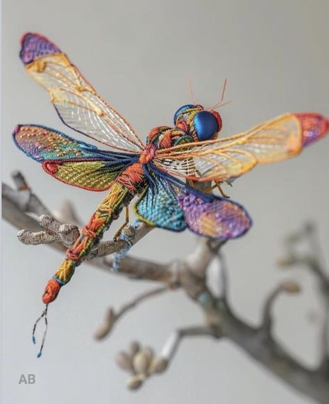 Freestanding embroidered dragonfly.  Artist unknown. Embroidery Moth, Embroidered Dragonfly, Taxidermy Art, Digital Embroidery Patterns, Diy Bead Embroidery, Tambour Embroidery, Creative Textiles, Bug Art, Textile Sculpture