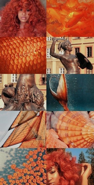 Orange Goddess Aesthetic, Skin Of The Sea Book Aesthetic, Orange Mermaid Aesthetic, Red Mermaid Aesthetic, Blue Christian Wallpaper Aesthetic, Character Inspiration Aesthetic, Black Mermaid Aesthetic, Blue Mermaid Aesthetic, Mermaid Lore