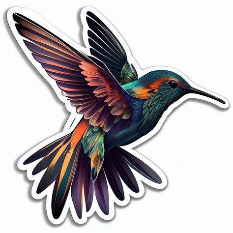 "Looking for a sticker that will bring a pop of color and joy to your day? Our hummingbird sticker is the perfect choice!  With its vibrant design and durable vinyl material, this decal is sure to brighten up your laptop, water bottle, or notebook.  Imagine the envy of your friends when they see this beautiful bird in mid-flight, surrounded by lush foliage and flowers.  Order yours today and add a touch of natural beauty to your everyday life!\" .: Material: white vinyl with a satin finish .: Water, scratch and UV resistant .: Removable adhesive without residue .: Assembled in the USA from globally sourced parts" Hummingbird Sticker, Vivid Flowers, Brick Garden Edging, Brick Garden, Beautiful Bird, Birds Tattoo, Bird Illustration, Kiss Cut Stickers, Vibrant Design