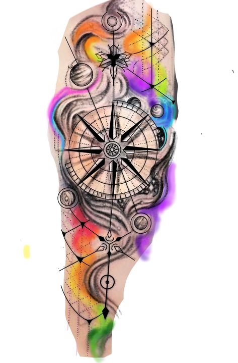 Cool Nature Tattoos, Arte Trash Polka, Compas Tattoo, Watercolor Compass Tattoo, Watercolour Tattoo Men, Compass Tattoo Men, Nature Tattoo Ideas, Band Tattoos For Men, Compass Tattoos