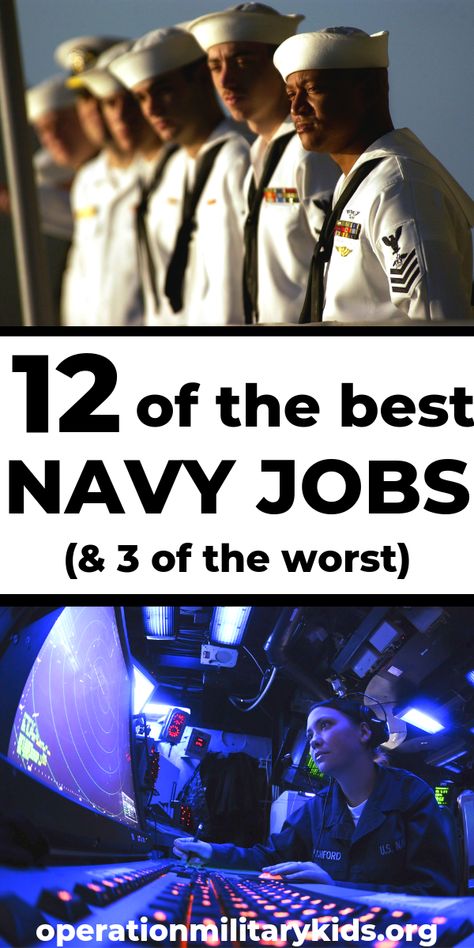 This article outlines the top 12 Navy Jobs for 2019 with the Top 3 most fun navy jobs, top 3 navy combat jobs, top 3 highly paid navy jobs and top 3 in-demand navy jobs… With a bonus - the 3 worst! Click over to Operation Military Kids to read. #navy #usnavalforces #usnavy #military Us Navy Mom, Navy Bootcamp Graduation Outfits, Us Navy Ball, Us Navy Decor, Us Navy Uniform Women, Navy Military Aesthetic, Us Navy Aesthetic, Us Navy Graduation, Navy Aesthetic Military