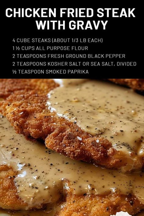 Chicken Fried Steak Gravy, Steak With Gravy, Cube Steaks, Beef Cubed Steak, Chicken Fried Steak Recipe, Paprika Recipes, Fried Steak Recipes, Country Fried Steak, Gravy Ingredients