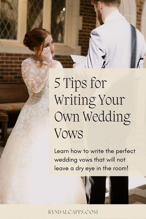 Wedding Planning Checklist | Writing your own wedding vows can feel a little scary, after all, it is you summoning up your love and the promises you make to your partner for the rest of your life! Get inspired by writing your vows brides, writing your own wedding vows brides tips, writing your own wedding vows examples, writing your own vows, and writing your own wedding vows! Learn how to start writing your vows with tips from a wedding photographer at kyndalcapps.com! Wedding Vow Writing Tips, Bride Wedding Vows Beautiful, Writing Vows To Wife, How To Write Your Own Vows, How To Write My Vows, Tips For Writing Vows, Wedding Vow Format, How To Write Your Vows, How To Write Vows To Husband Template