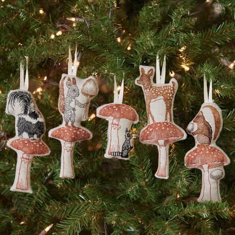 Coral And Tusk, Embroidered Ornaments, Mushroom Ornaments, Woodland Whimsy, Orange Mushroom, Christmas Pageant, Christmas Bowl, Kitsch Christmas, Nautical Christmas