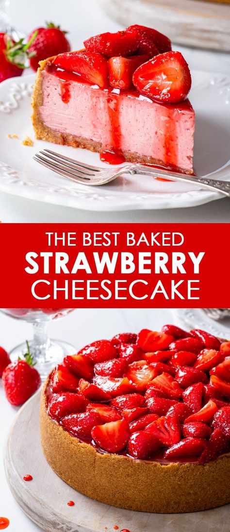 Straw Berry Cheesecake Recipes, 6 Inch Strawberry Cheesecake Recipe, Valentine Cheesecake Recipes, Strawberry Cheesecake Recipe Baked, Diy Strawberry Cheesecake, Small Strawberry Cheesecake, Strawberry And Cream Cheesecake, Fresh Strawberry Cheesecake Recipe, Strawberry Flavored Cheesecake