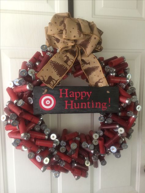 Happy Hunting Season! Shotgun shell wreath Hunting Wreath, Shotgun Shell Crafts, Hunting Crafts, Bullet Crafts, Shell Wreath, Gifts For Guys, Southern States, Hunting Decor, Shotgun Shell