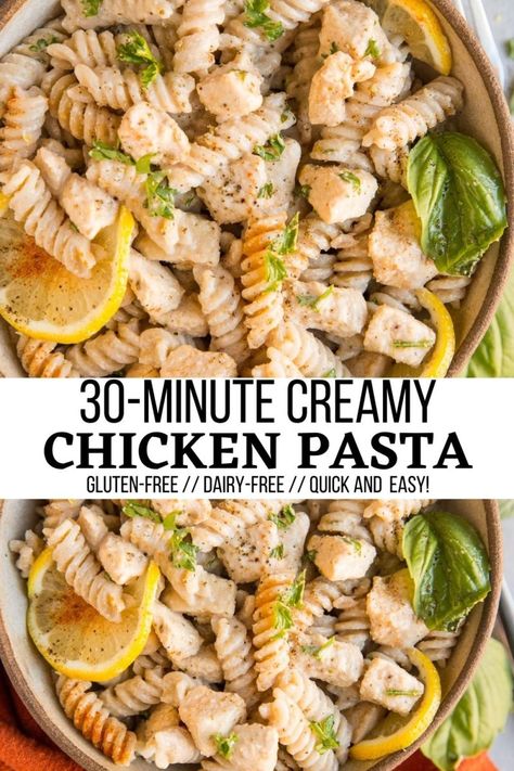 Chicken Recipes Dairy Free, Gf Dinners, Dairy Free Pasta Recipes, Gf Ideas, Lemon Chicken Pasta, Dairy Free Recipes Dinner, Dairy Free Pasta, Creamy Pasta Dishes, Creamy Pasta Recipes