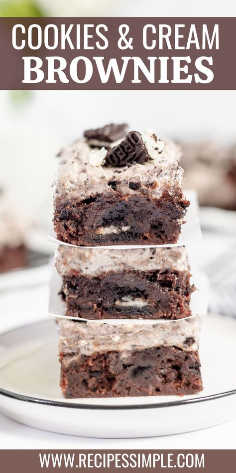 These delicious Cookies and Cream Brownies combine the rich chocolaty goodness of brownies with the creamy delight of Oreos. This easy brownie recipe with Oreos is the best dessert for any occasion! Cookies N Cream Brownies, Cookie And Cream Brownies, Recipe With Oreos, Brownie Types, Cookies And Cream Brownies, Oreo Brownies Recipe, Easy Brownie Recipe, Cake Like Brownies, Cookies And Cream Frosting