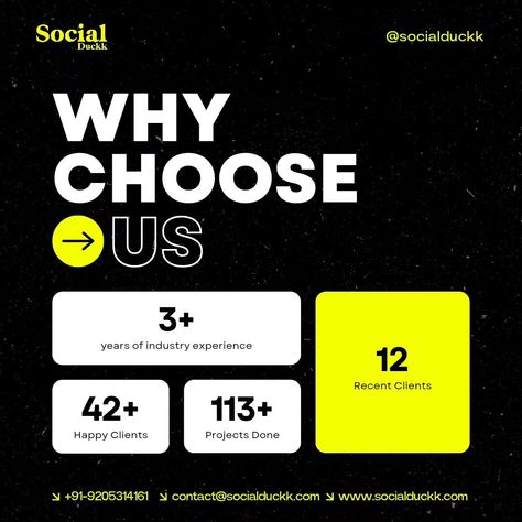 🌟 Why Choose Us? Your Success is Our Passion! 🌟 With years of experience in the marketing industry, our agency has been transforming brands and driving success. We are proud to share our journey with you: 3+ years of expertise 42+ happy clients 113+ successful projects Our team is dedicated to crafting personalized marketing strategies that resonate with your audience and elevate your brand. From digital campaigns to brand development, we do it all with a touch of creativity and innovation... Clever Marketing Campaigns, Why Us Design, Creative Campaign Ideas Social Media, Digital Marketing Agency Ads Design, Why Choose Us Design, Brand Partnerships Design, Did You Know Post Design Ideas, Why Choose Us Creative Ads, New Year Campaign Ideas