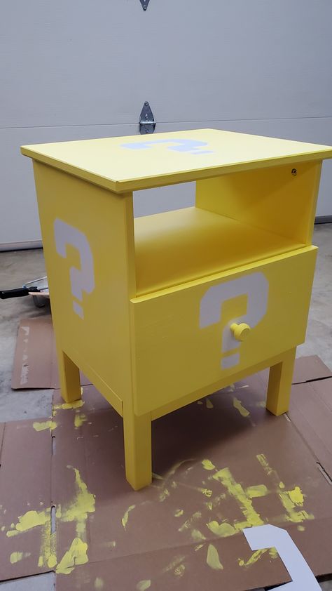 Nintendo Furniture Diy, Ikea Night Stand Hack, Ikea Night Stand, Super Mario Diy, Mario Bros Room, Super Mario Room, Mario Room, Kid Hacks, Kids Lamps