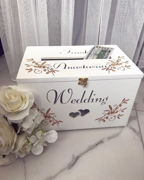 Wood Wedding Card Box, Wedding Envelope Box, Cute Gift Wrapping Ideas, Personalized Wedding Card Box, Dream Accessories, Wedding Post Box, Wedding Gift Money, Money Box Wedding, Wedding Post