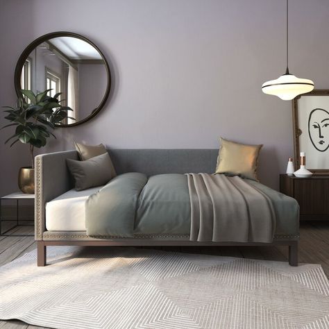 Mercury Row Carwile Metal Mid Century Daybed & Reviews | Wayfair Mid Century Daybeds, Full Daybed, Daybed Room, Full Size Daybed, Modern Daybed, Mid Century Modern Bedroom, Upholstered Daybed, Flex Room, Plywood Furniture