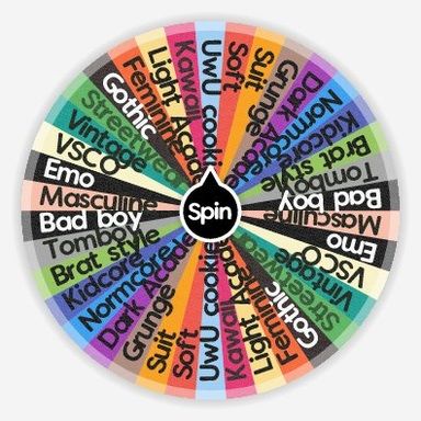 Spin the wheel to randomly choose from these options: Masculine, Emo, VSCO, Vintage , Streetwear, Gothic, Feminine, Light Academia , Kawaii, UwU cookie girl , Soft , Suit, Grunge , Dark Academia , Normcore, Kidcore, Brat style, Tomboy, Bad boy! Aesthetic Spin The Wheel, Gacha Spin The Wheel, Oc Maker Dice Roll, Spin The Wheel Gacha Oc, Spin The Wheel Ideas, Oc Spin The Wheel, Spin The Wheel Oc Challenge, In My Style Drawing, Spin The Wheel Design