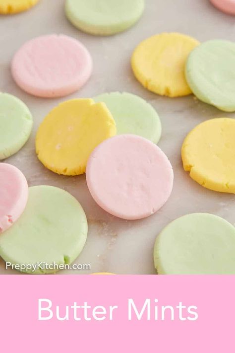 Remember Butter Mints—those little pastel candies that melt in your mouth with buttery sweetness and just a hint of mint? Learn how to make these old-fashioned dinner mints from scratch using just 6 simple ingredients you probably already have on hand. Buttermints Recipe, Edible Essential Oils, Tea Party Sandwiches, Homemade Fudge Recipes, Dinner Mints, Butter Mints, Candy Recipe, Mint Recipes, Best Sweets