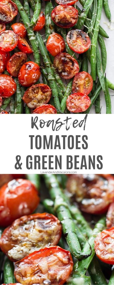 Green Beans With Tomatoes, Tomato Side Dishes, Balsamic Green Beans, Oven Roasted Green Beans, Yummy Vegetables, Beans And Tomatoes, Keto Veggies, Mediterranean Foods, Delicious Sides