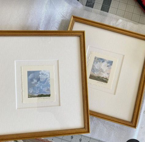 Fabric In Frame, Framed Drawings, Art Frames Ideas, Acnh Framed Art Design, Framing Small Paintings, Gallery Wall Impressionist, Vintage Oil Painting Gallery Wall, Monet Paintings Framed, Room Makeover