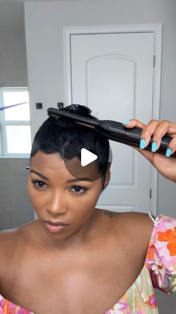 Sky Smith on Instagram: "Repetition is key 🔑   When I first cut my hair I used to struggle styling my hair in between salon visits until I mastered ONE style.   Listen sis, we are not hair stylist we don’t have to know how to do all the waves, curls, or even cuts (even though we’ve all tried it before 😩). All we need to know how to do is “live to fight another day” aka until our next hair appointment 💁🏾‍♀️  Check out @pixieperfection for a few of my favorite styling products and practice perfecting your mold… that alone can save a day 😘  #pixie #pixiecut" Short Hairstyles For Relaxed Hair, Very Short Relaxed Hair Black Women, How To Do Pin Curls For Short Hair, Pixie Tapered Back, Pin Curl Pixie Cut Black Women, Relaxed Short Hair For Black Women, How To Curl Pixie Cut, How To Make Waves In Short Hair, How To Curl Pixie Hair