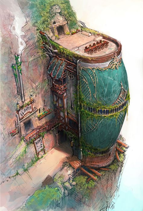 Inn Design, Fantasy Inn, Arte Steampunk, Concept Art World, Fantasy Concept, Rpg Map, Arte Robot, Fantasy City, Fantasy Setting