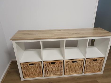 $8 Bunnings buy transforms plain Ikea cube: 'So much nicer!' Ikea Cube, Ikea Storage Cubes, Ikea Cubes, Koti Diy, Kitchen Island Ikea Hack, Diy Dollhouse Furniture Easy, Furniture Cheap, Diy Play Kitchen, Cube Shelves