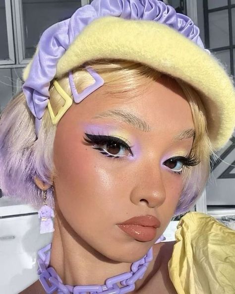 Brow Glue, Yellow Makeup, Cute Eye Makeup, Purple Makeup, Cool Makeup Looks, Ethereal Makeup, Unique Makeup, Dope Makeup, Cute Makeup Looks