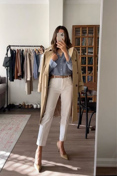 Shop Twill Trench Coat and other curated products on LTK, the easiest way to shop everything from your favorite creators. Conference Outfit, Ținute Business Casual, Beige Hose, Casual Work Outfits Women, Look Office, Office Outfits Women, Business Outfits Women, Business Casual Outfits For Work, Elegante Casual