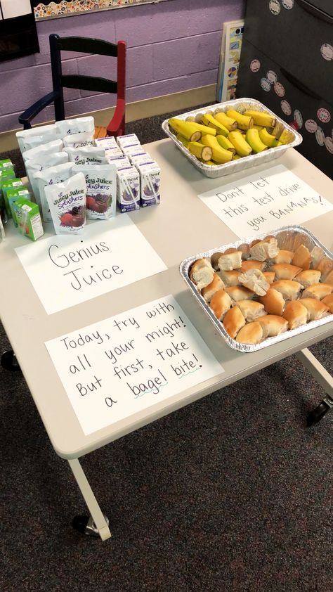 State testing week in third grade... Starting their first morning off right with some brain boosting snacks! Test Day Breakfast For Students, State Testing Breakfast Ideas, Test Snacks For Students, Standardized Testing Treats, Testing Snacks For Students, State Testing Motivation, Test Motivation, Testing Treats, Testing Encouragement