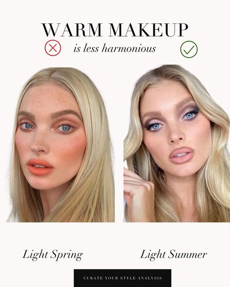 A Light Spring VS Light Summer comparison of Elsa Hosk 🤍 . #coloranalysis #colouranalysis #coloranalyst #lightsummer #lightspring #elsahosk Light Spring Vs Light Summer, Season Analysis, Warm Makeup, Style Analysis, Summer Palette, Colour Analysis, True Winter, Seasonal Color Analysis, Color Season