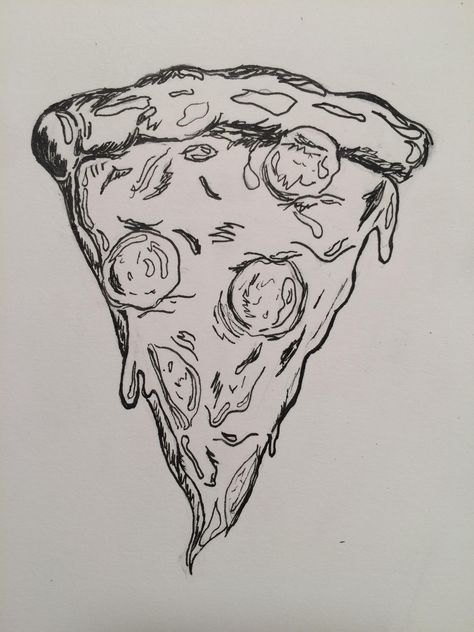 Pizza Pizza Drawing Realistic, Pizza Sketch Drawing, Cartoon Pizza Drawing, Drawing Of Pizza, Pizza Sketch, Unforgettable Tattoo, Menu Project, Pizza Drawing, 30 Day Drawing Challenge