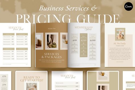 Services and Pricing Guide Template by Studio Loire on @creativemarket Template Price List, Template Proposal, Pricing Guides Templates, Table Of Contents Page, Mood Board Template, Welcome Packet, Pricing Guides, Guide Template, Pricing Guide