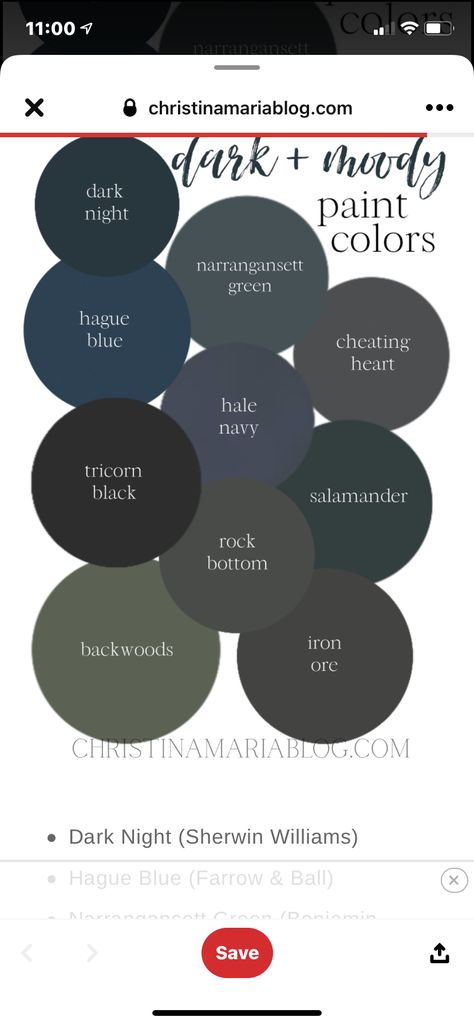 Calming Dark Paint Colors, Moody Color Schemes For The Home, Blue Black Accent Wall, Moody Blue Master Suite, Midnight Blue Accent Wall Living Room, Dark Blue Wall Color Paint Colours, Dark Blue Almost Black Paint, Goth Bedroom Color Schemes, Navy Black Paint Color