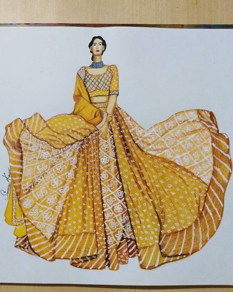 Simran Kaur on Instagram: “Hello everyone 👋 Here's the final look of my previous illustration..... Beautiful outfit by - @aashniandco Hope you guyz will love this and…” Bridal Illustration Indian Sketches, Lehenga Illustration Sketch, Bridal Wear Illustration Sketch, Fashion Illustration Indian, Indian Fashion Illustration, Fashion Design Sketches Dresses, Dress Illustration Art, Bride Fashion Illustration, Fashion Illustration Tutorial