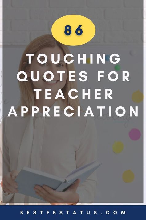 Pinterest image saying "86 Touching Quotes for Teacher Appreciation". Thank You Teacher Quotes Gratitude Words, Thank A Teacher Quotes, Words For Teacher, Quotes For Teachers, Gratitude Notes, Teacher Appreciation Quotes, Message For Teacher, Fb Status, Thankful Quotes