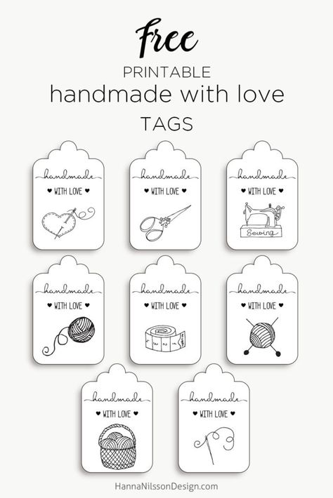 Handmade with love tags | add a pretty tag to your handmade gifts | sewing, knitting, crochet, yarn, fabric, scissors | #handmade #tags #freeprintables #printable #gifts Enchiladas Suizas, Gifts Sewing, Crochet Labels, Sewing Tags, Idee Cricut, Enchiladas Recipe, Free Printable Gifts, Sewing Labels, Free Printable Gift Tags