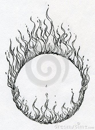 Hand drawn fire ring World On Fire Drawing, Fire Pen Drawing, Fire Ring Tattoo, Ring Of Fire Drawing, Fire Circle Tattoo, Fire Crown Tattoo, How To Draw Fire Sketches, Fire Drawing Black And White, Earth On Fire Drawing