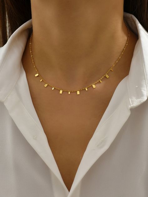 Yellow Gold  Collar  Stainless Steel   Embellished   Women's Fashion Jewelry Body Necklace Chain, Embellished Fashion, Womens Chokers, Gold Collar, Jewelry Lookbook, Gold Choker, Watches Women Fashion, Pretty Jewellery, Silver Jewellery