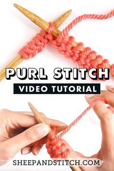 How To Purl, Knit Stitches For Beginners, Tutorial Knitting, Knit Purl Stitches, Beginner Knitting, Knitting Basics, Creative Knitting, Beginner Knitting Patterns, Beginner Knitting Projects