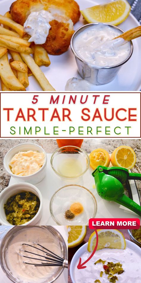 Need a quick tartar sauce and ran out of a bottle? Look no further! This Easy Tartar Sauce is made with simple ingredients you probably already have.  With its creamy, tangy and irresistible flavors, this sauce is the perfect sidekick for all your fish-fry!  So why wait?  Give your fried fish the creamy companion in no time with this easy Tartar Sauce recipe. Simple Tarter Sauce, Vegan Tartar Sauce Recipe, Fish Tartar Sauce Recipe, How Do You Make Tartar Sauce, Best Homemade Tartar Sauce, Easy Homemade Tartar Sauce Recipe, Tartar Sauce Recipe Easy No Dill, Easy Tartar Sauce Recipe Homemade, Home Made Tartar Sauce Easy