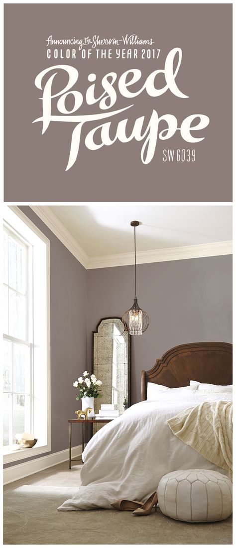 We’re thrilled about our 2017 Color of the Year: Poised Taupe SW 6039. This timeless neutral strikes an effortless balance between warm brown and cool gray, providing a space where both modern and classic palettes can coordinate to stunning effect. Discover endless inspiration with Poised Taupe 2017. Poised Taupe, Mediterranean Decor, Bedroom Idea, Bedroom Paint Colors, Trendy Bedroom, Bedroom Paint, New Wall, Color Of The Year, Bedroom Colors