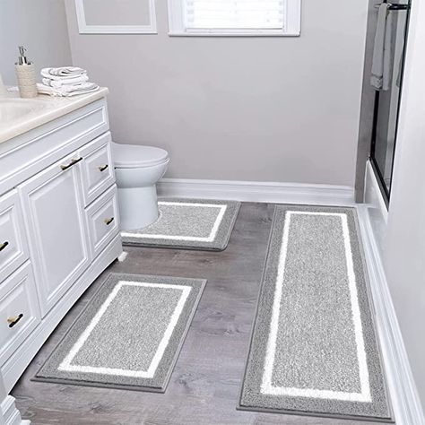 Grey And Black Bathroom Rugs, Luxury Bathroom Rug, Large Bathroom Rugs, Bathroom Floor Mats, Non Slip Bathroom Flooring, Rugs Ideas, Bathroom Mat Sets, Large Bathroom, Toilet Rug