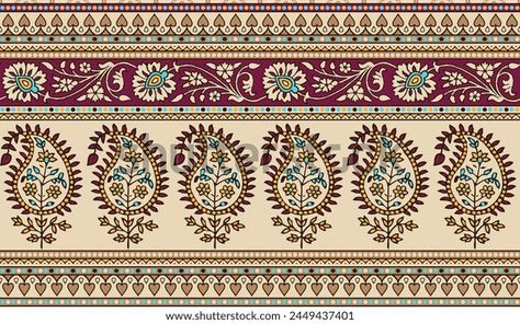 Beautiful Mughal Traditional Border Digital Print Stock Illustration 2449437401 | Shutterstock Mughal Border Design, Mughal Lace Border, Digital Lace Border, Mughal Border, Mughal Motifs, Mughal Flower, Art Motifs, Digital Border, Floral Borders