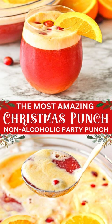 Punch With Cranberry Juice, Best Christmas Punch, Non Alcoholic Christmas Punch, Ginger Ale Drinks, Sherbet Punch Recipes, Brunch Punch, Holiday Punch Recipe, Cranberry Punch, Christmas Drinks Recipes